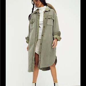 Free People Ruby Long Olive Green Coat